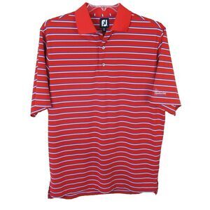 FootJoy FJ Red & White Striped‎ Short Sleeve Golf Polo Men's Medium Stretch